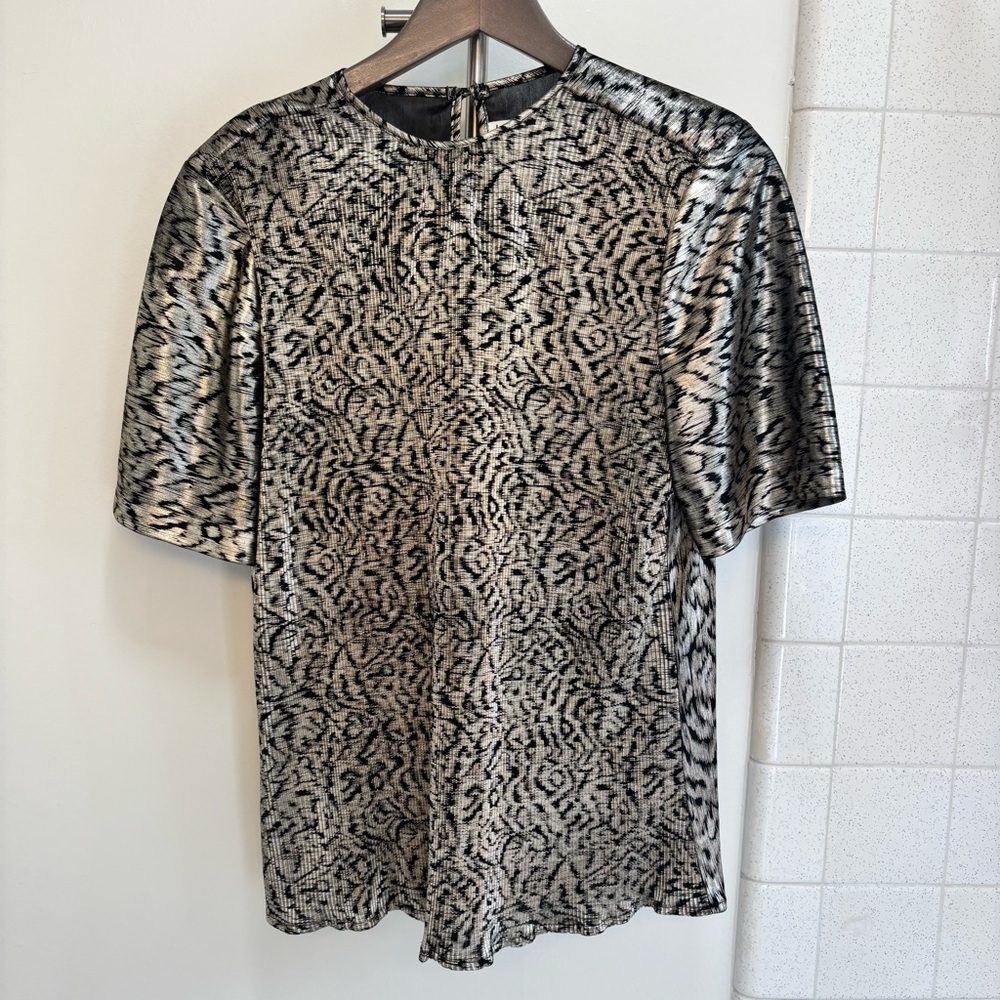 Vintage Metallic Animal Print Plisse Blouse Size Medium Sophisticated Statement